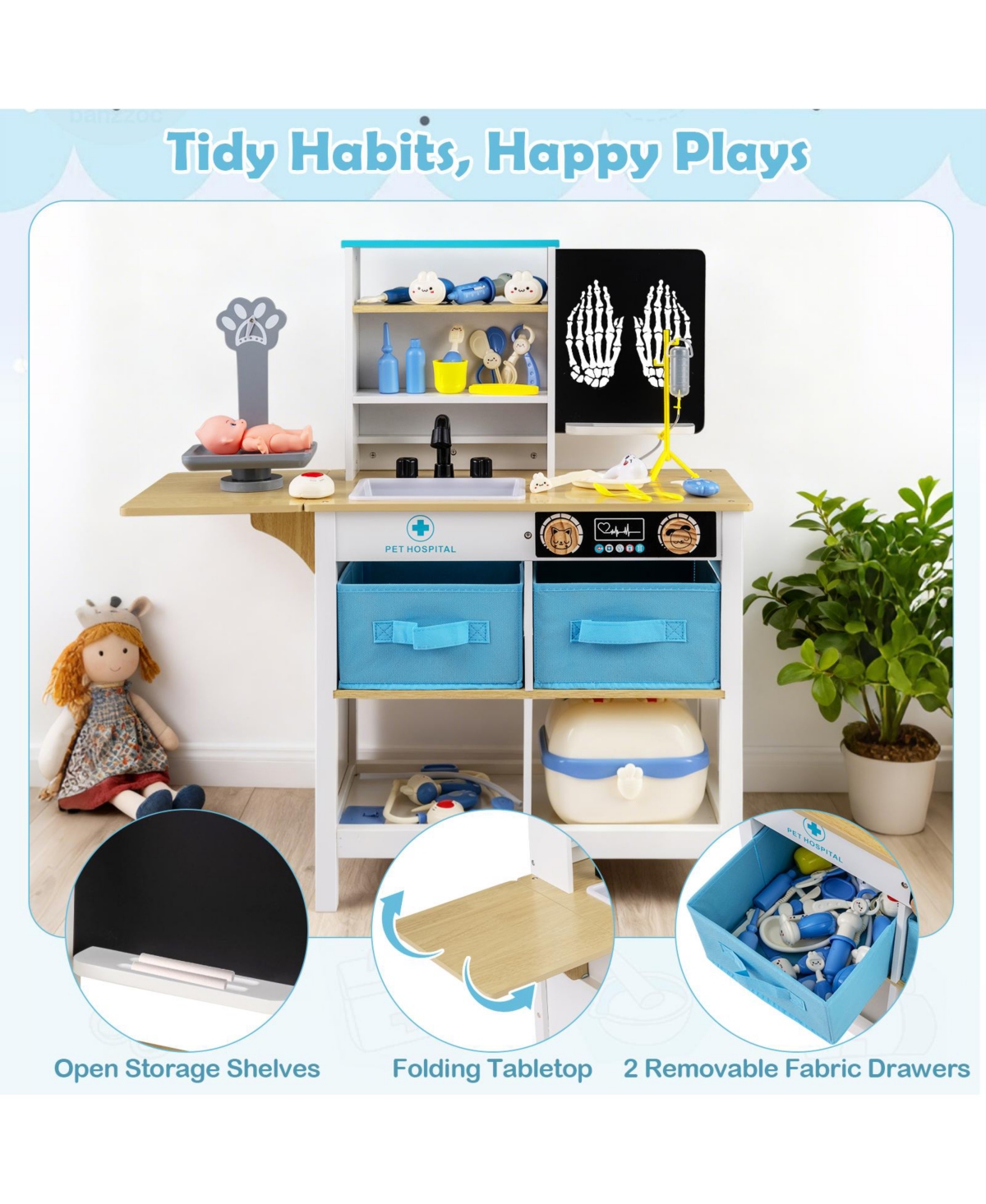 Slickblue Wooden Doctor Office Playset Medical Center Toy with Blackboard