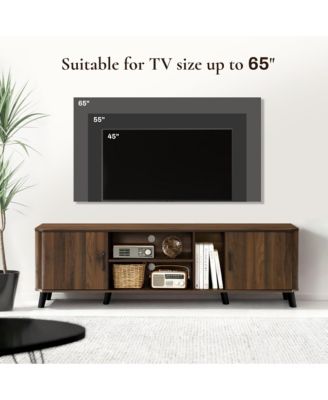 Dark Oak Manufactured Wood 71-Inch Wide TV Console Cabinet