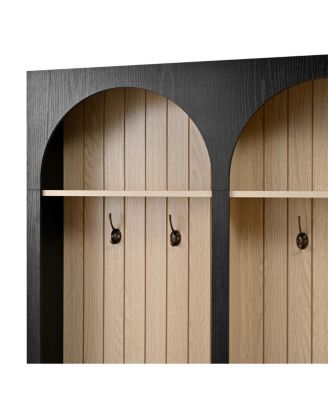 Farmhouse Arched Hall Tree Bench with Hooks, Coat Rack & Shoe Organizer