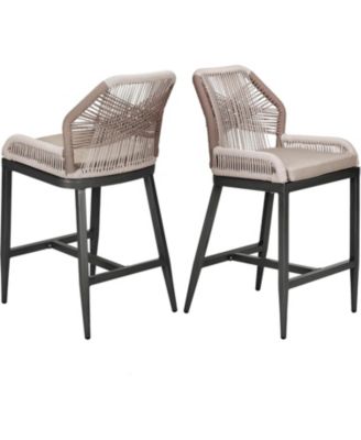 Outdoor Bar Stools Set of 2 Purple Leaf Wicker Rattan Patio Bar Stools Bohemia High Top Patio Chairs with Back and Footrest Patio Bar Chairs.