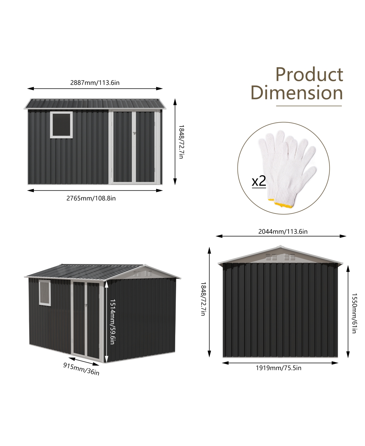 Streamdale Furniture 9.5 x 6.7 Ft Metal Garden Shed for Patio Backyard Tools House Storage