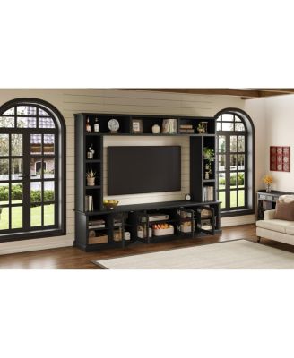 Entertainment Center Wall Unit for TVs up to 80" with Bookshelves & Glass Doors