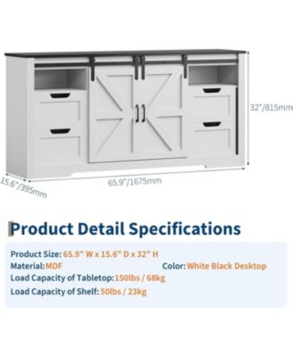 Farmhouse TV Stand for Up to 70 in TVs, 66 in Entertainment Center w/4 Drawers & Sliding Barn Door