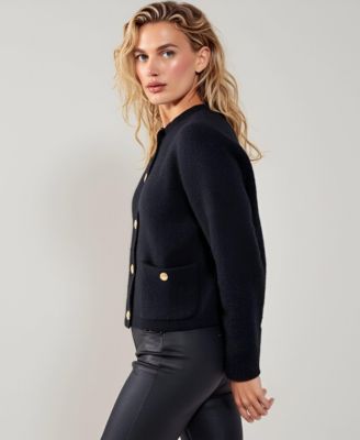 Women's Textured Knit Cardigan with Button Front and Patch Pockets