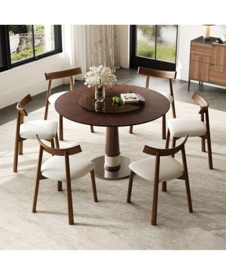 Solid Wood Dining Table Set with 6 Chairs & Lazy Susan