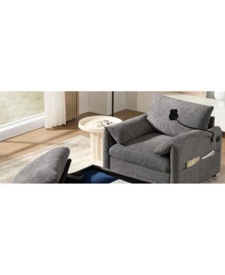 37" Sofa with Storage Ottoman, Phone Holder, Charger, Pockets, Chenille Armchair