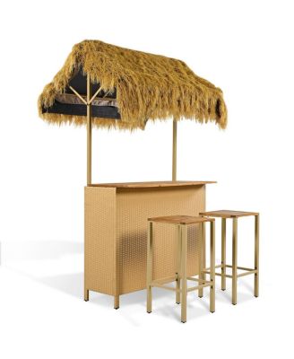 Hawaiian-style Bar Height Patio Set with PE Grass Canopy