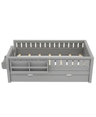 Twin Bed with Bookshelves, Staircase, Trundle.