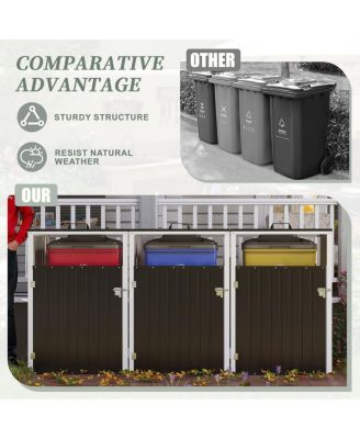  Garbage Bin Shed for 3 Cans, Lockable, Waterproof