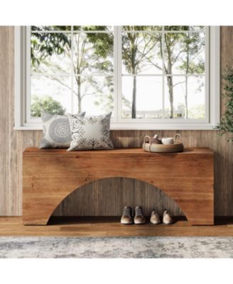 47" Solid Wood Bench, Arch End of Bed Bench for Bedroom, Narrow Long Entryway Bench, Wooden Indoor Dining Bench