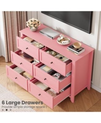 6-Drawer Dresser for Bedroom, Large Wooden Chest with Deep Drawers and Metal Knobs for Entryway, Hallway