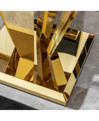 MDF Marble Top Dining Table for 6, White/Gold 66.9" Stainless Steel Base