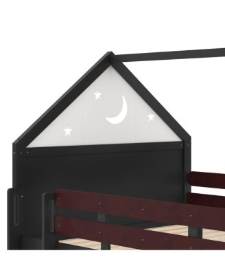 Loft Bed with Bookshelf, House-Shaped with Slide