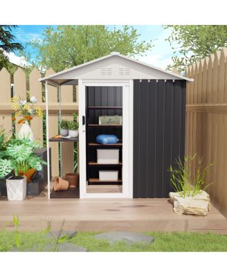 6x4 FT Outdoor Storage Shed with Rack and Shelves for Backyard Use