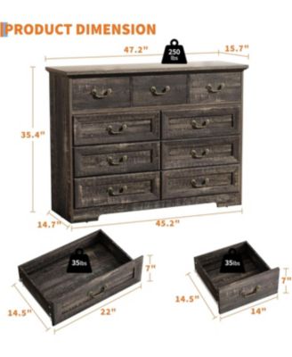 Dresser for Bedroom, Retro Wooden 9-Drawer Dresser, 47.2" Wide Chest of Drawers with Metal Handle, Dressers TV Stand, Dressers
