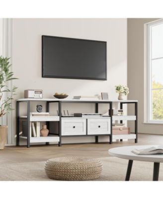 Modern-Industrial TV Stand with 2 Fabric Drawers, Entertainment Center for TVs, Media Console with Storage Shelves