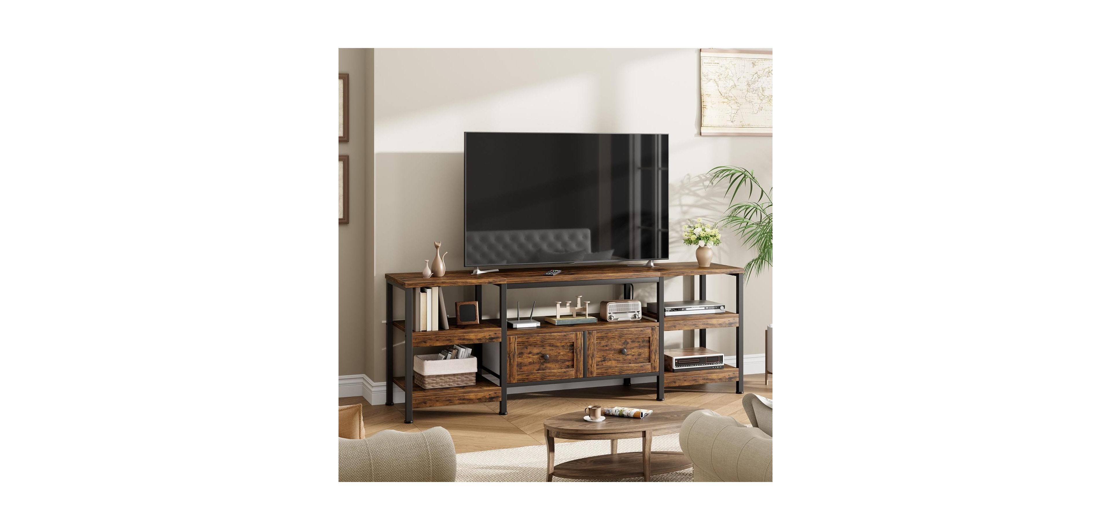 gaomon Modern-Industrial Tv Stand with 2 Fabric Drawers, Entertainment Center for TVs
