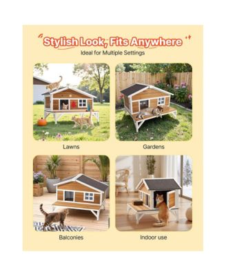 Insulated Cat House with Large Platform, Waterproof Winter Shelter for Indoor & Outdoor Cats