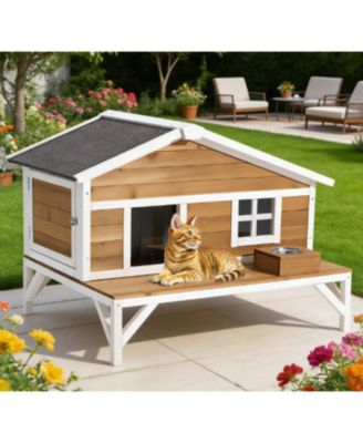 Insulated Cat House with Large Platform, Waterproof Winter Shelter for Indoor & Outdoor Cats