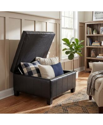 PU Storage Ottoman with Rubber Wood Legs & Lift-Top Storage