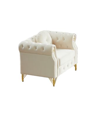 Velvet Chesterfield Sofa with Copper Studs & Tufted Buttons