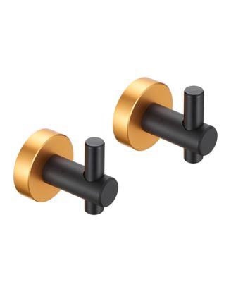 2-Pack Round Base Wall Hanging Hook, Stainless Steel Clothes Hook for Bathroom, Kitchen and Bedroom - Black+Gold