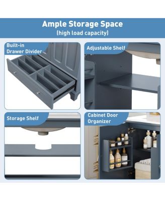 30"  Bathroom Vanity with Integrated Sink, Solid Wood & MDF Cabinet, Adjustable Shelf, Modern Storage