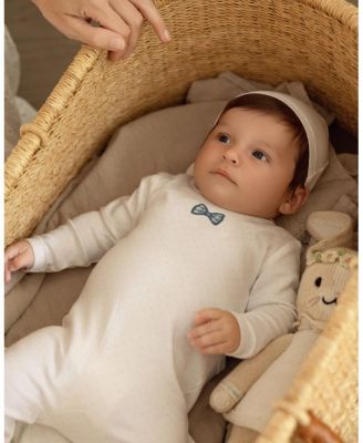 Baby Boys "Put A Bow On It" 100% Cotton Polka-Dot Embroidered Footie