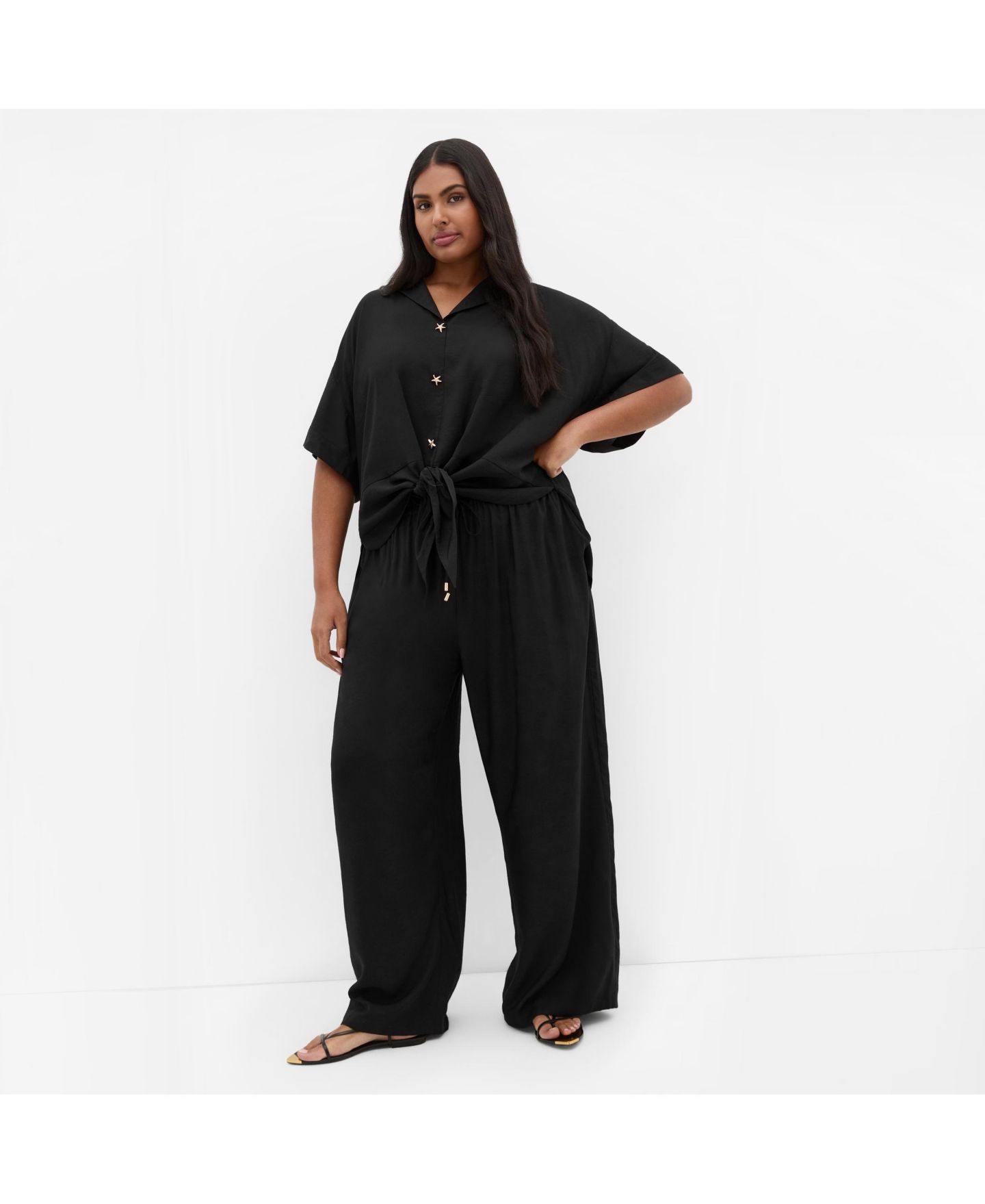 Женская рубашка CITY CHIC Kalea Tie Front, цвет: Чёрный — фото 3