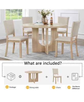 47.3" Round Dining Set with 4 Upholstered Chairs -