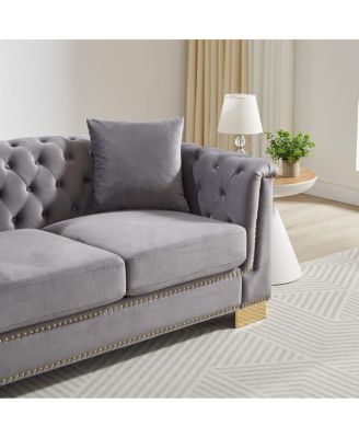 Chesterfield 3+2 Seater Rolled Arm Velvet Sofa