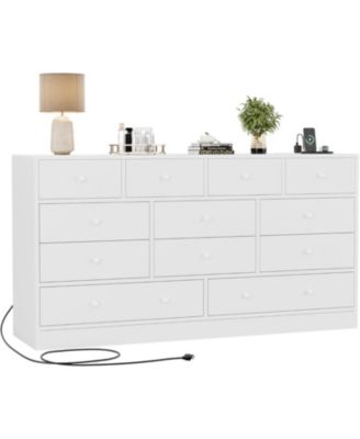  Drawer Dresser for Bedroom, 61 in Long Modern Black Dresser TV Stand with Charging Station, Large Wooden Chest Od Drawers for Nursery, Closet