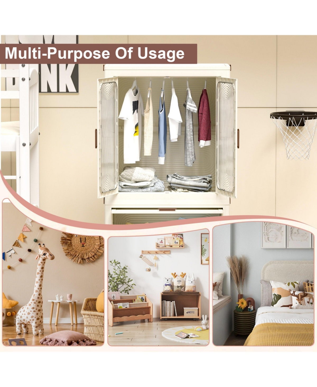 Boyel Living Portable Wardrobe Closet with Magnetic Doors, 4 Cubes, Hanging Rod & 10 Hangers, White