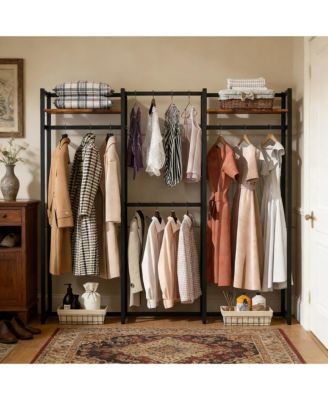 Heavy Duty Garment Rack, Large Metal Clothing Rack, Freestanding Closet Organizer with Shelves and Hanging Rod for Hallway, Bedroom