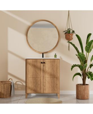 29" Antique Bathroom Vanity with Sink, Quick-Install Folding Storage, Eco MDF Matte 3D Embossed Finish, Large Capacity