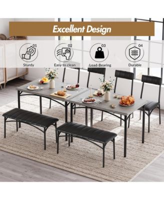 4 Piece Rustic Upholstered Dining Set – Table, Chairs & Bench