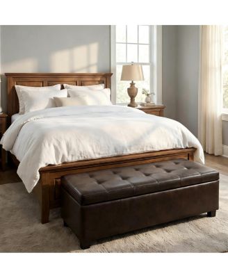 Storage Ottoman Bench, Tufted Entryway, 49.75", Hinges, Wooden Legs