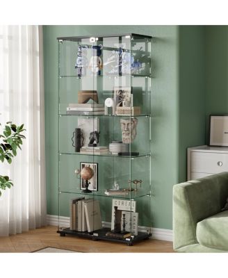 Glass Display Cabinet with Lock, 5-Shelf