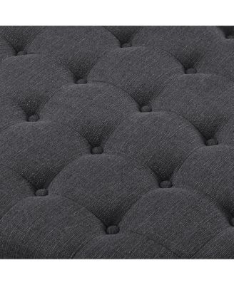 Large Tufted Linen Ottoman Coffee Table with Solid Wood Shelf