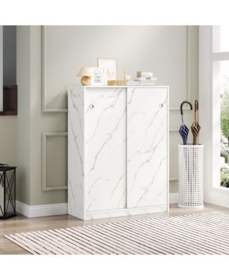 6 Tier Marble Texture Shoe Cabinet, Freestanding Shoe Organizer Holds 30+ Pairs Shoes with Sliding Door for Entryway