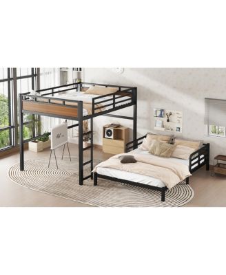 Queen/Queen Metal Bunk Bed, Separable Loft Bed with Fence