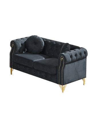  Velvet Chesterfield Sofa with Studs & Tufted Accents, Metal Legs