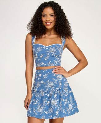 Juniors' Floral Sweetheart Crop Top And Skirt, 2-Piece Set