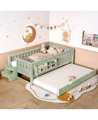 Twin Bookshelf Bed with Staircase, Trundle