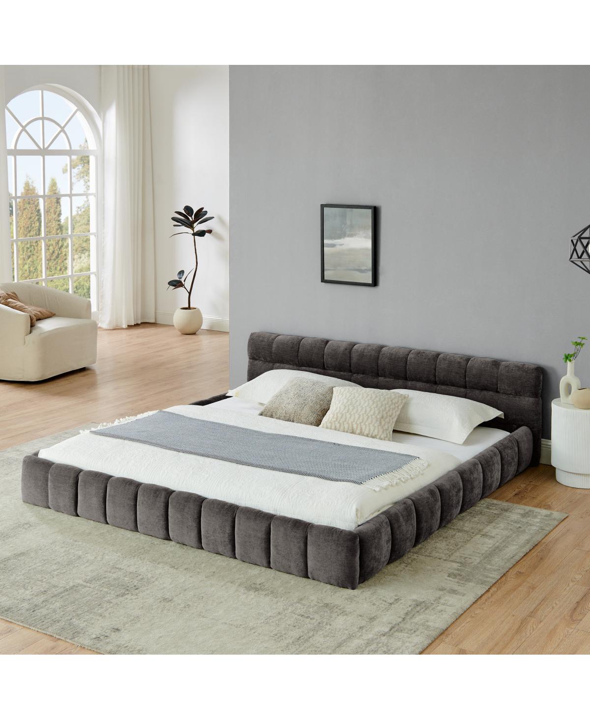 Streamdale Furniture King size Chenille Upholstered Platform Bed Frame with Headboard