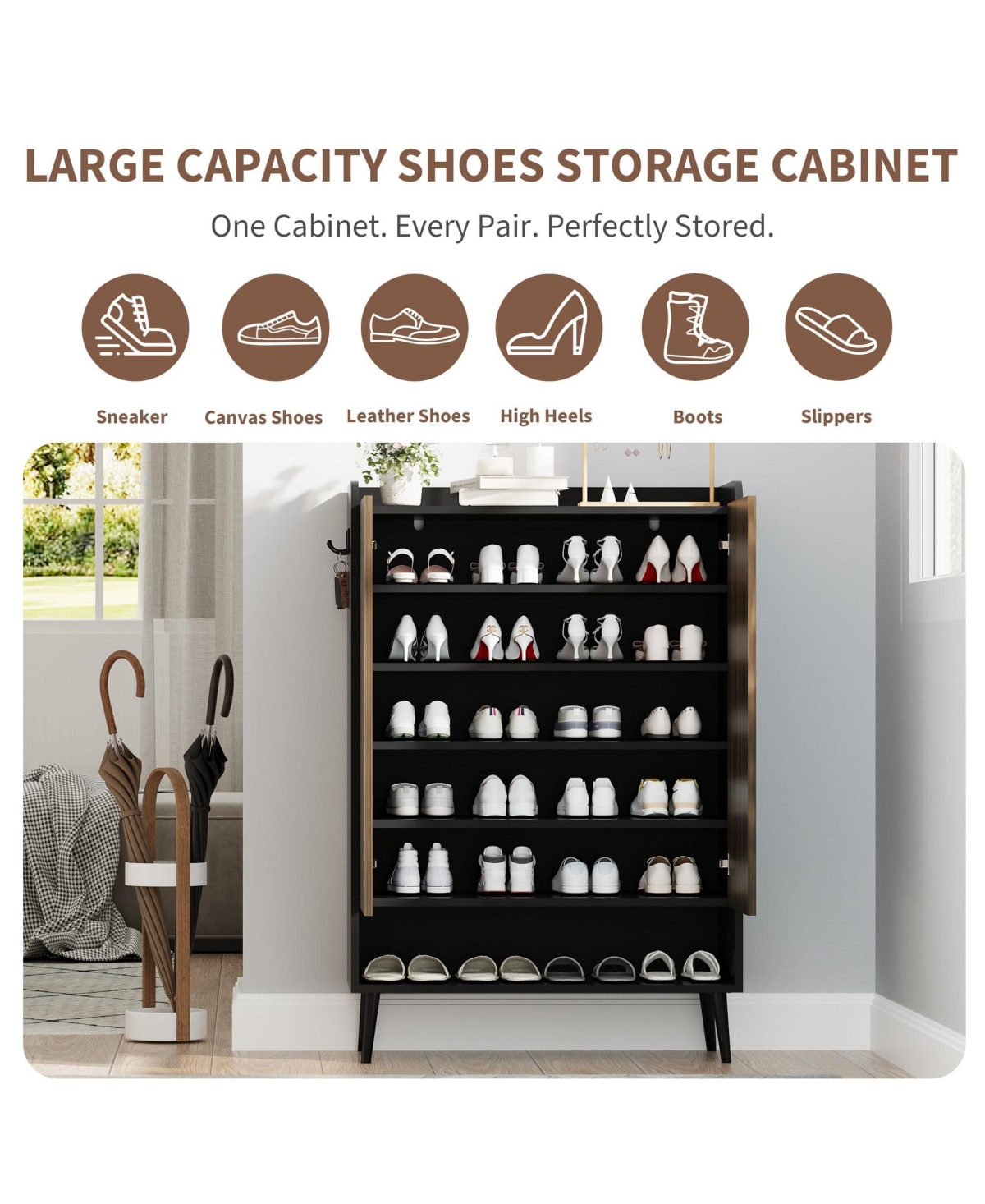 gaomon Large -Door Shoe Cabinet with Adjustable Shelves