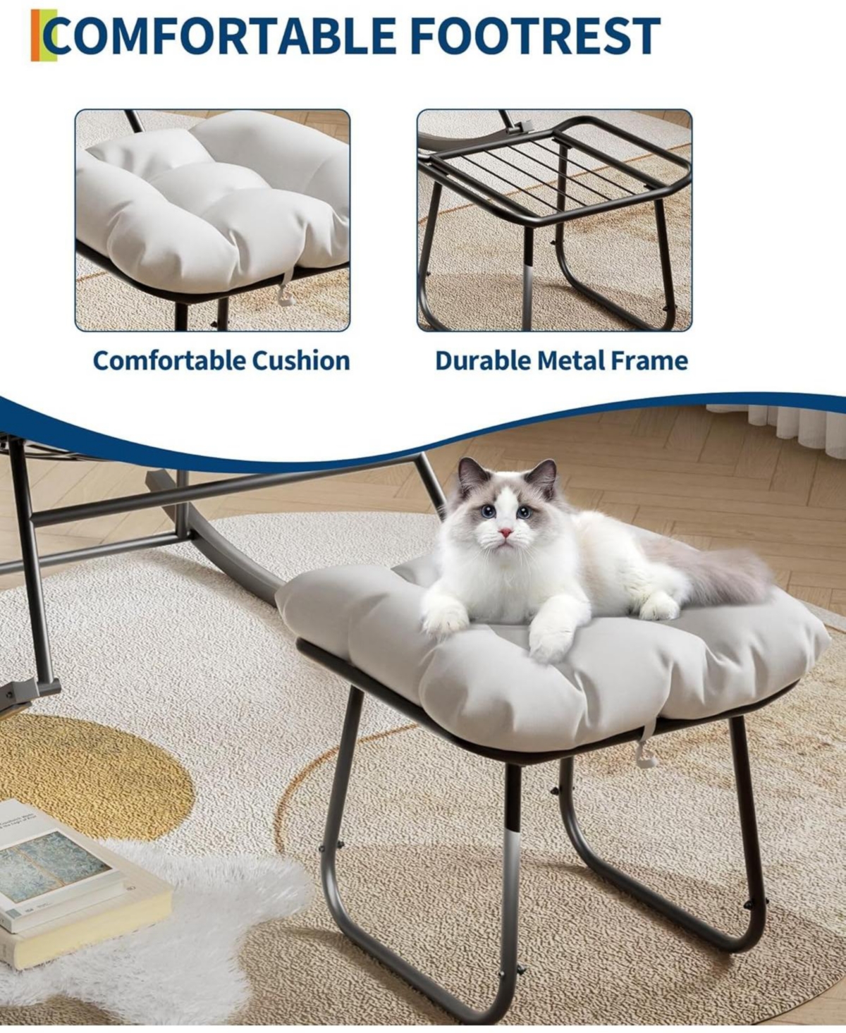 gaomon CuisinSmart Patio Rocking Chair, Outdoor Oversized Papasan Rocking Chair , 450lb Capacity, All-Weather Pe Rattan Egg Rocker for Porch