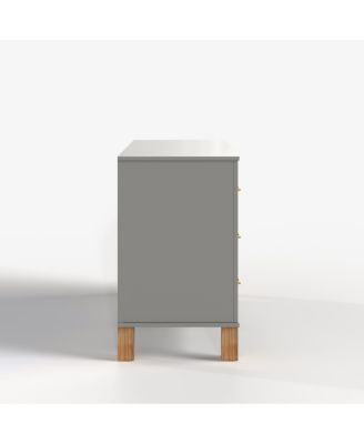 6-Drawer Gray Double Dresser with Metal Handles & Solid Wood Legs