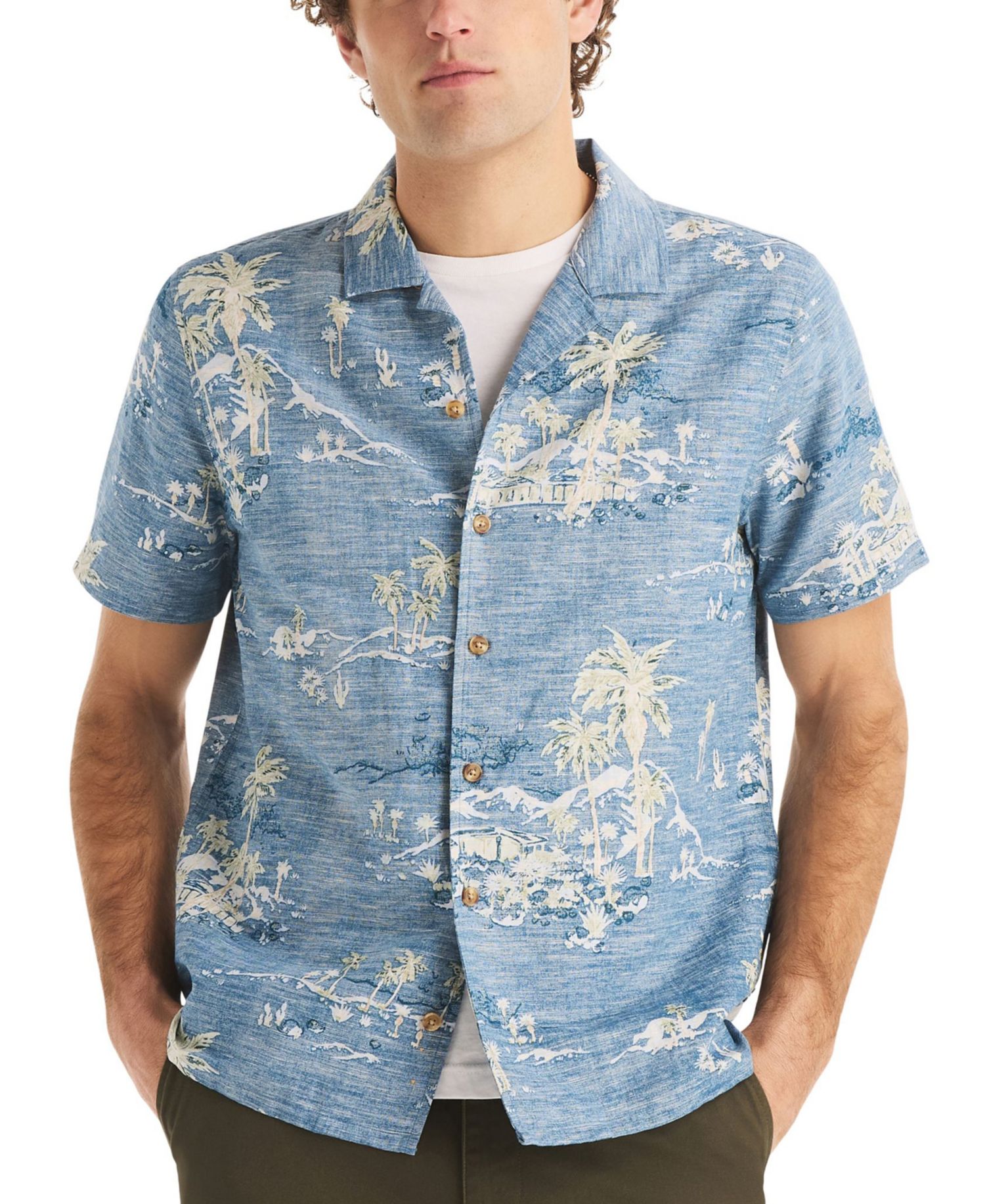 Men's Linen Short-Sleeve Camp-Collar Shirt