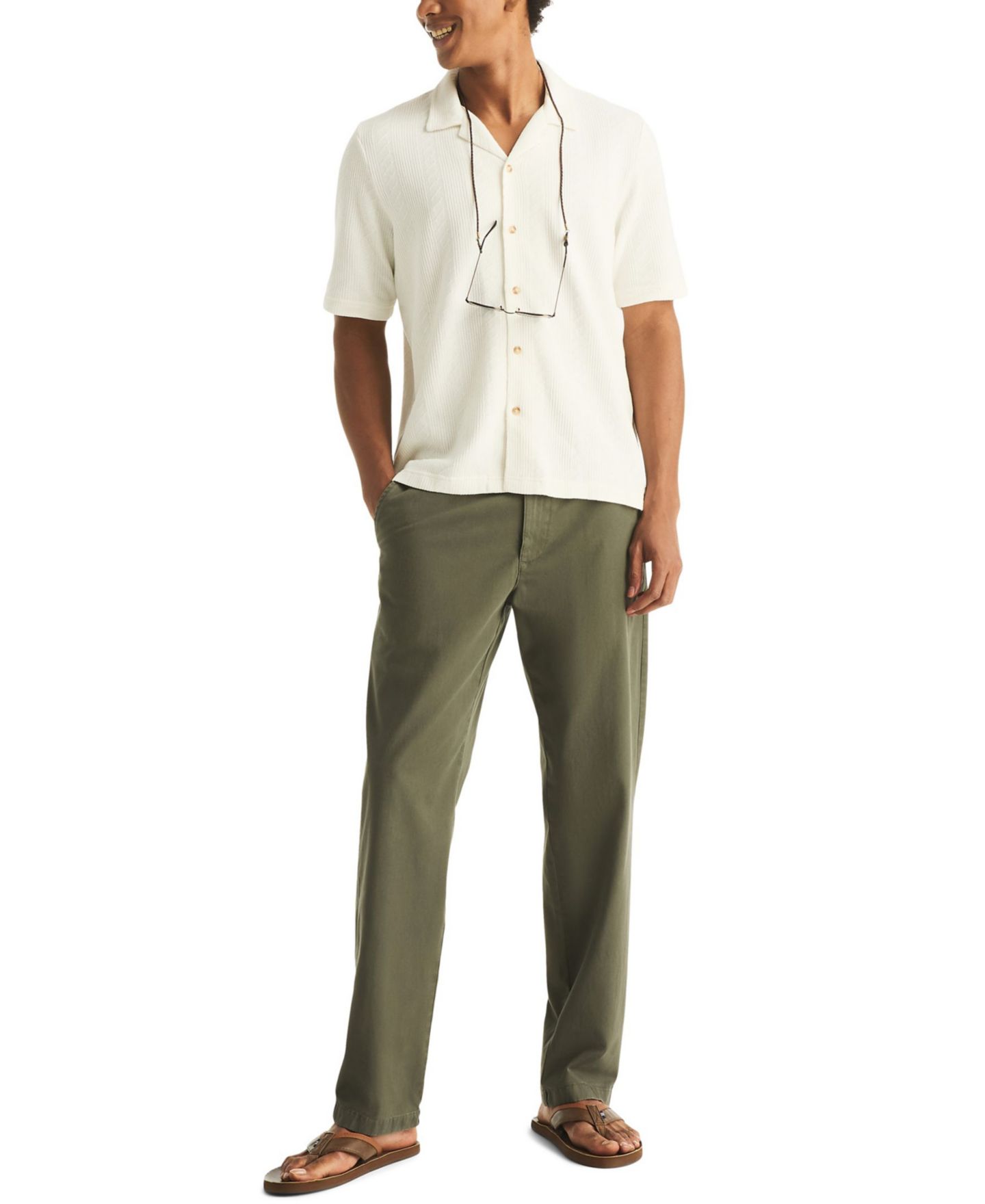 Мужское поло Nautica Short-Sleeve Vertical Textured Polo, цвет: Яркий белый — фото 2